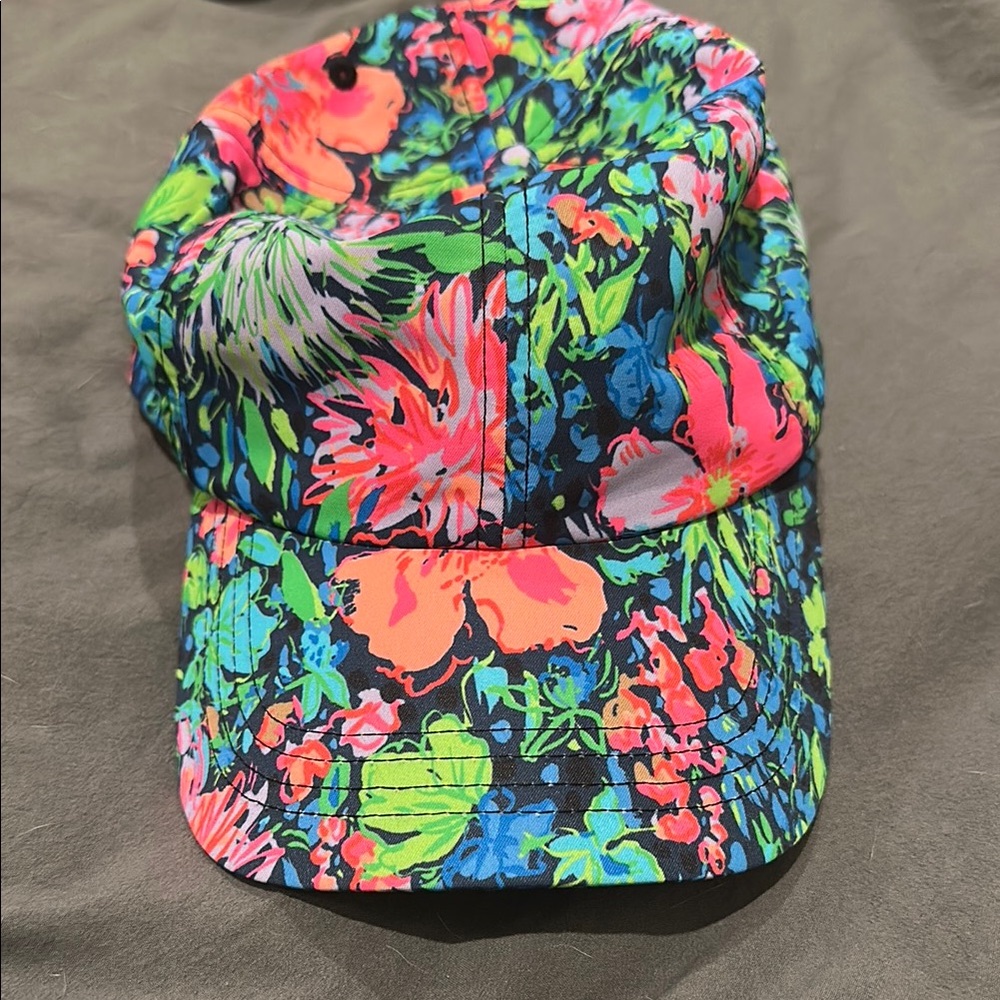 Lilly Pulitzer Neon Floral Print Kids Cap - Black, Pink, Green, Blue
